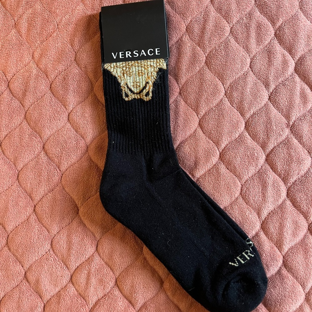Versace Men’s Black Socks with Gold Medusa Detail